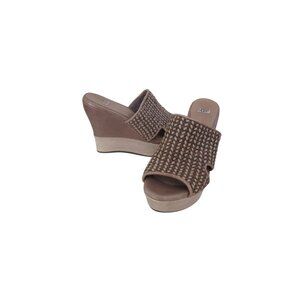 Ugg Doha Brown/Beige Leather Wedge Platform Woven Sandals Size 8M